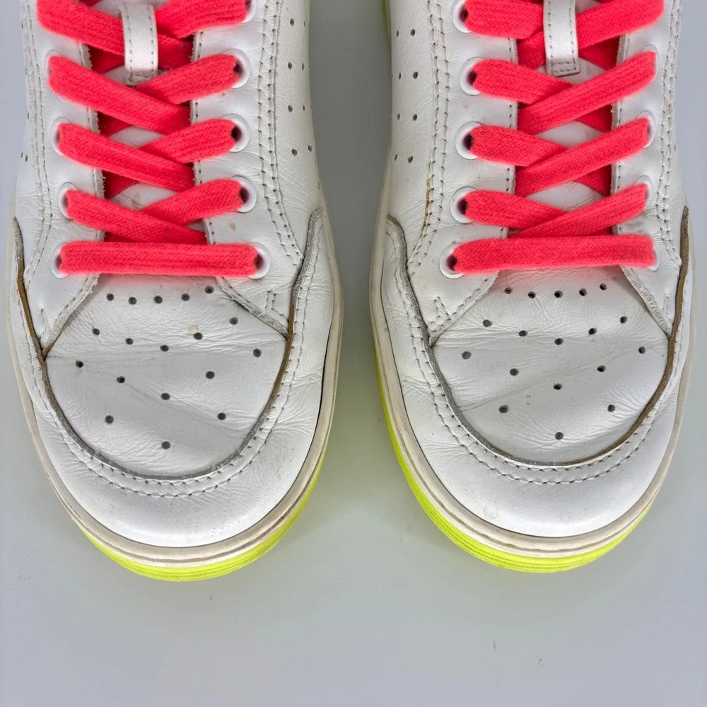 Chanel Calfskin Logo Low Top Sneakers White Neon Women Size 39 Leather Colorful